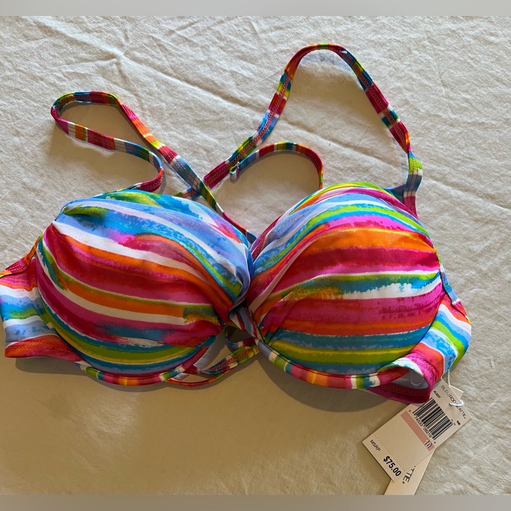Rainbow Stripe Bikini Set Push Up Underwire Tie Side Bottoms Vacation Beach Swim - Picture 2 of 7